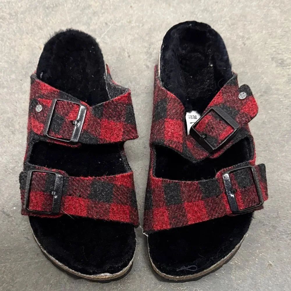 Birkenstock Red and Black Plaid Sandals